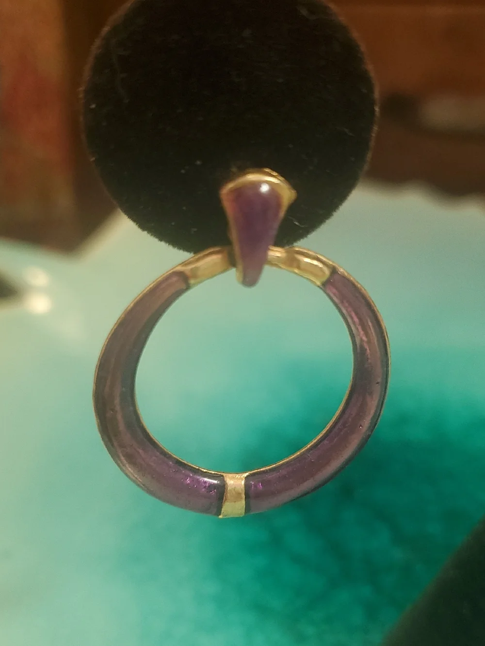 Purple Hoop Drop Earrings with Gold Accents - Women Jewelry